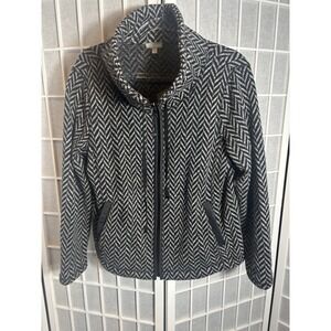 T By Talbots Herringbone Chevron Fleece Jacket Women's Sz Small Long Sleeve Zip